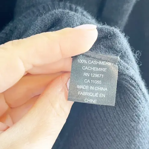 360 Cashmere Ribbed Trim Mock Neck Tie Back Pullover Sweater Black Small