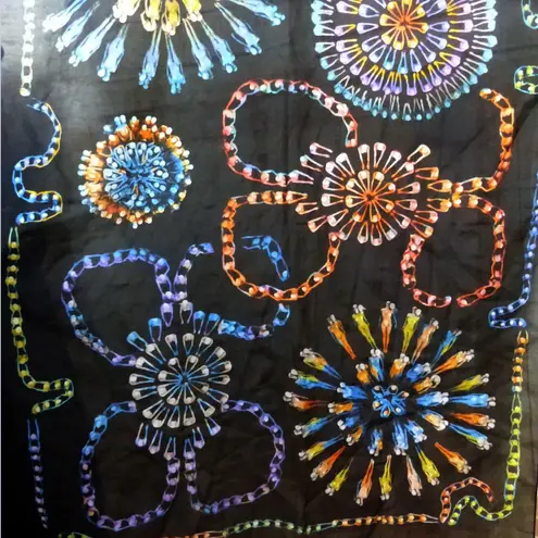 TCM Turner Classic Movie Scarf Black Colorful Fireworks Kaleidoscope Silk Wrap