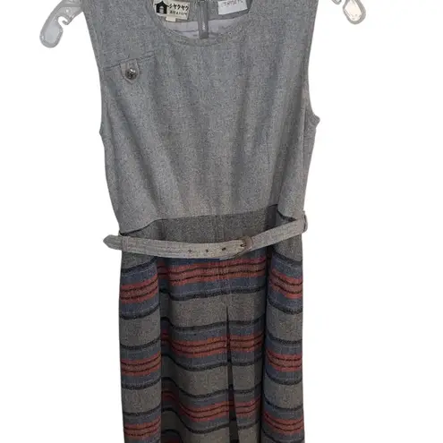Vintage mid century 50s wool belted sleeveless grey red twee dress Fall Academia Gray