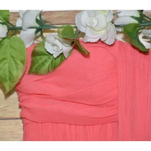 Halston Heritage Chiffon Peach Maxi Dress Womens 2 Silk Strapless Evening Prom