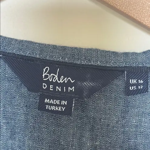 Boden Statement Collar Button Down Shirt With Ruffle Detail Size 12 Blue