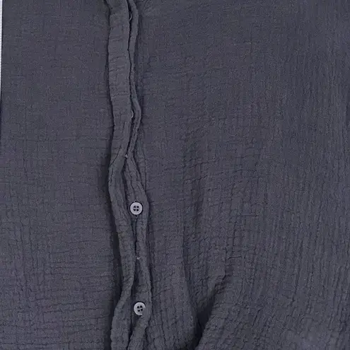 MONROW Relaxed Cotton Gauze Button Down Shirt Twist Front Gray Size Large