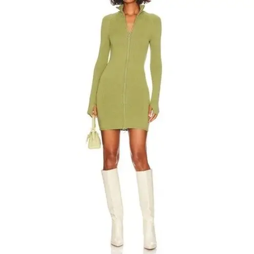 Song of Style Olive Green Knit Mini Dress Long Sleeve Full Zip Up Sz S