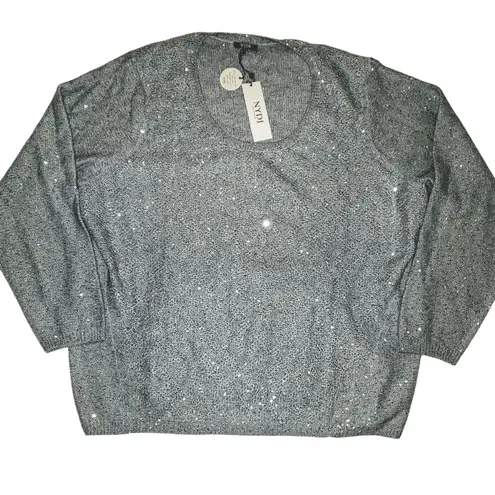 NYDJ 🆕 Womens Plus 2X Silver Gray Sequin Holiday Sweater NEW NWT Bling