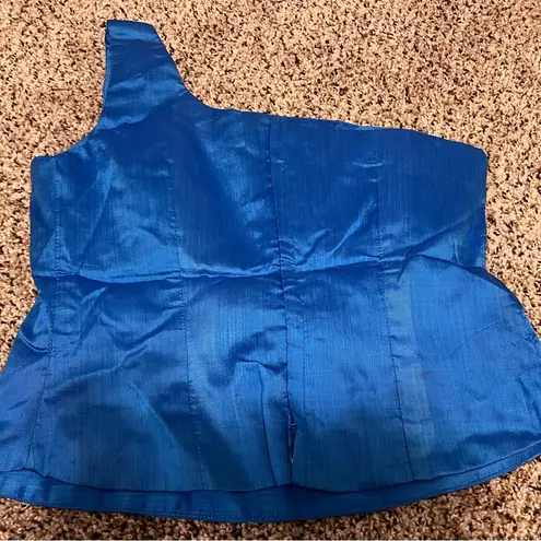 Custom new silk one shoulder tank blouse. Lao Sinh, Thai sinh, Cambodian sarong Blue Size M