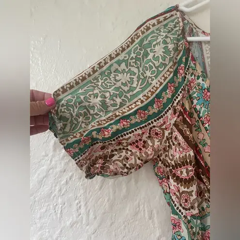 Lovestitch Boho Dreams Maxi Dress, V-Neck, Puff Sleeves, 100% Rayon; size S