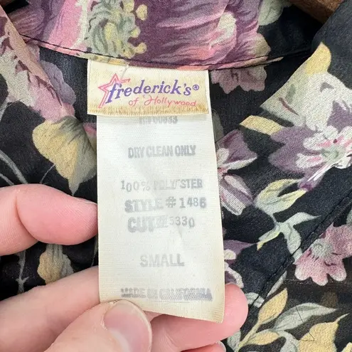 Frederick's of Hollywood Vintage Romantic Sheer Floral Long Sleeve Button Down
