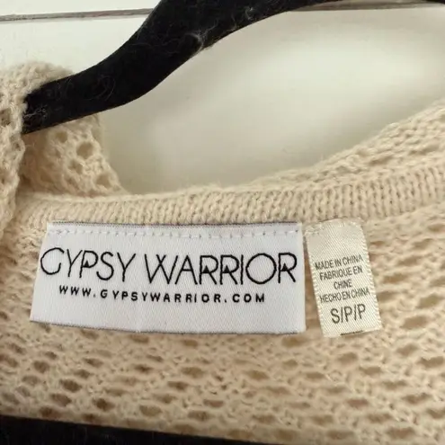 Gypsy Warrior Women’s Small Cream Crochet Hooded Long Line Cardigan