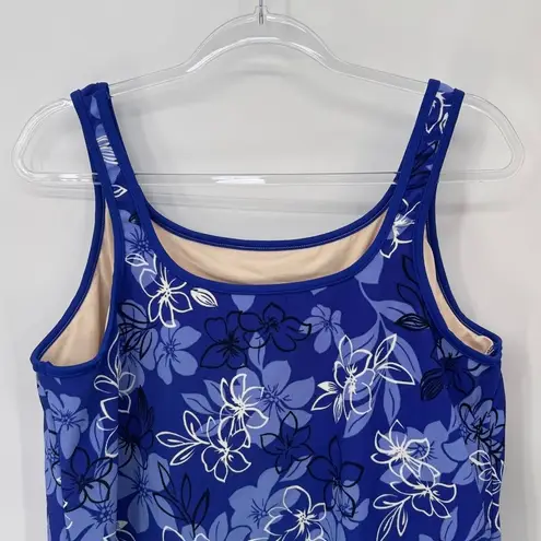L.L.Bean Floral Swim Tankini Top Swimsuit Blue White Casual Comfort Size 22