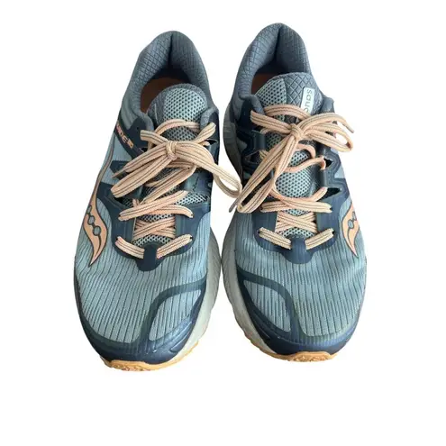 Saucony Womens Guide ISO Everun Running Tennis Shoes Gray Peach Blue Size 8.5