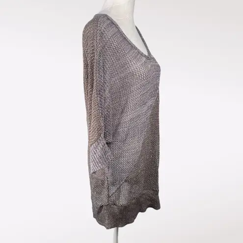Metallic Open Knit Tunic Sweater Made in USA Size Medium Large Brown