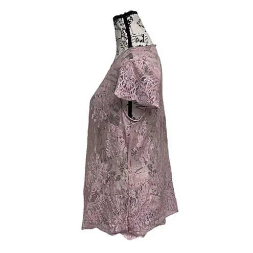 Pink Sheer Mesh Lace Blouse Women’s L Short Sleeve Romantic Coquette Cottegecore Size L