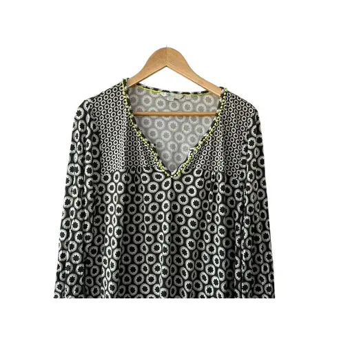 Boden Black & White Lightweight Viscose Pom Pom Trim 3/4 Sleeves Shirt Sz 18