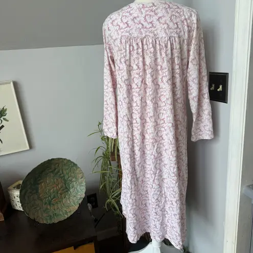 Eileen West Pink Floral Print Cotton Knit Long Sleeve Nightgown Size Small