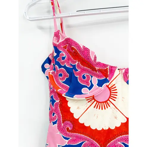 Agua Bendita Petra Pink Blue Print One-Piece Swimsuit Size Medium