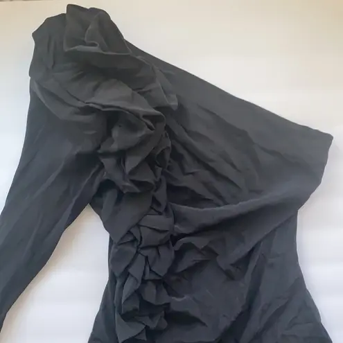Robert Rodriguez NWT women’s black silk floral ruffled one sleeve blouse, size 4