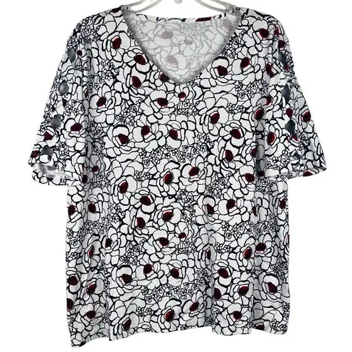 kim rogers Curvy Floral V-neck Short Sleeve Blouse 2X