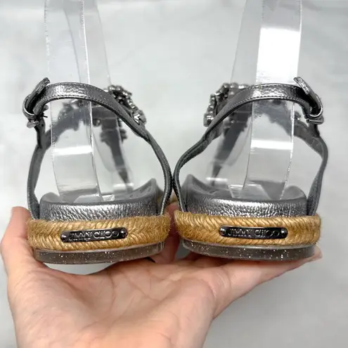 Jimmy Choo Neal Rhinestone Jeweled T-Strap Espadrille Molded Comfort Sandals 36
