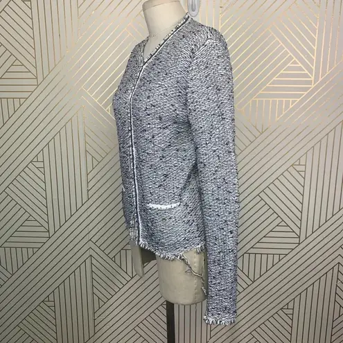 Escada Harbor Blue Tweed Fringe Knit Sweater Blazer Jacket Size US Small
