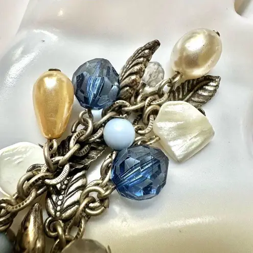 Cookie Lee  Blue pearl abalone leaf charm bracelet