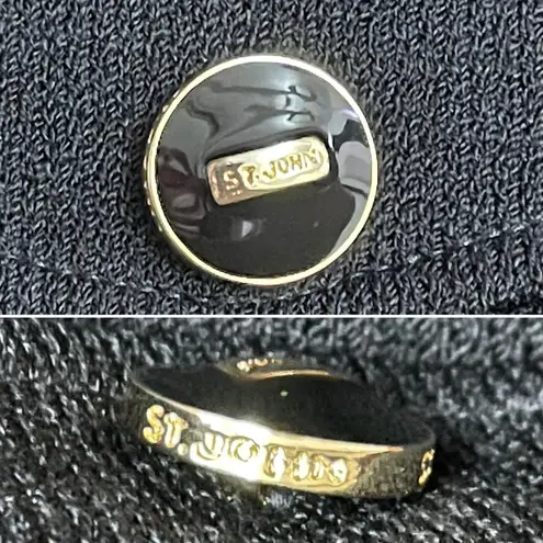 St. John Collection Black Santana Knit Zip Jacket Gold Buttons Size Small USA