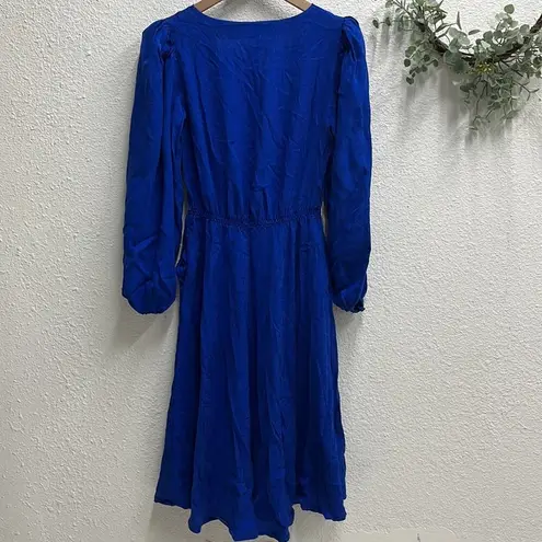 Vintage Blue  Silk Wrap Dress Size 8 Long Sleeve Paisley Pattern Balloon Sleeve