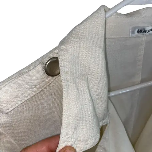 Mur Mur white studded linen double breasted moto military style zipper jacket Size L