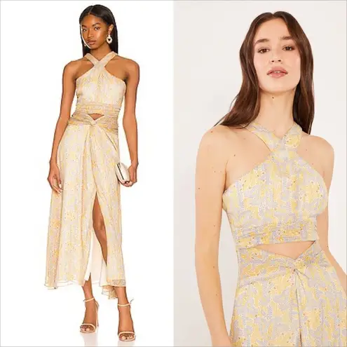 Likely Lucy Dress Size 8 NEW Green Tea Multi Lined Cut Out Hem Slit Georgette