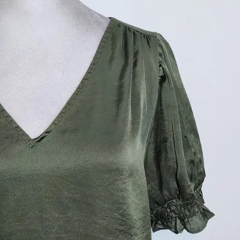 1. State  Olive Green Satin Top with Smocking Size Small Green Blouse thumbnail 4