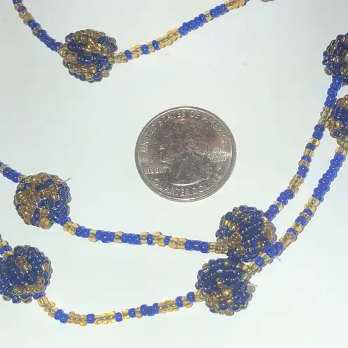 Vintage Blue  & Gold/Yellow Color Seed Bead Beaded Balls Boho Necklace