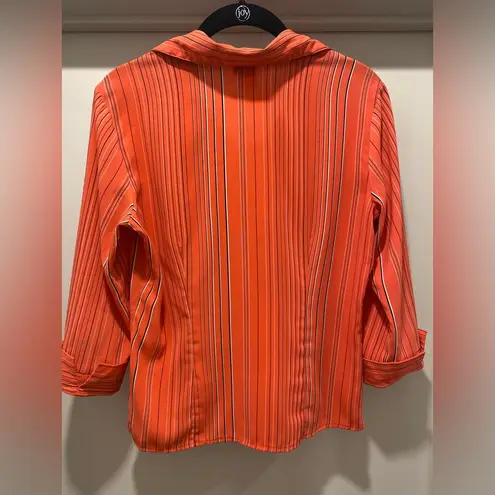 VTG 90s Y2K Tangents Coral Pink Vertical Striped Collared Button