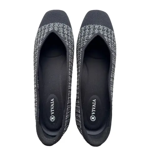 NWT Vivaia Margot 2.0 Square Toe Ballet Flats iBlack Silver Tweed Size 41W/ 10W Black