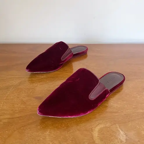 Jenni Kayne • Velvet Mules slides slip on flats pointed toe Bordeaux maroon Red Size 5