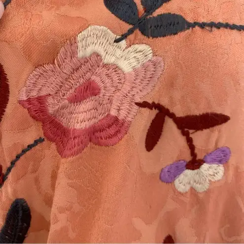 ByTimo Ruched Floral Embroidered Jacquard Dress Balloon Sleeves Coral Size XS Pink