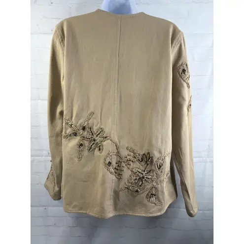 Laura Ashley Laura Ashley Jacket Women's Small Beige Cotton. Open Front Beaded Embroidered