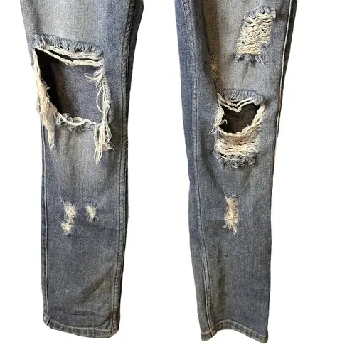 Bullhead Denim Co Bib Overalls Denim Distressed Size Small 100% Cotton Blue