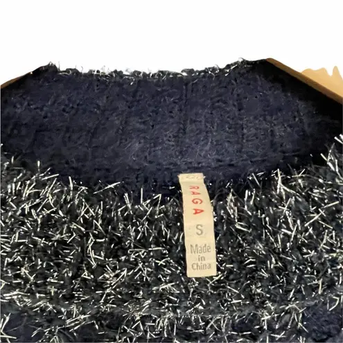 Raga NWOT Sweater Navy Silver Eyelash Size Small Party Holiday Bohemian Dressy