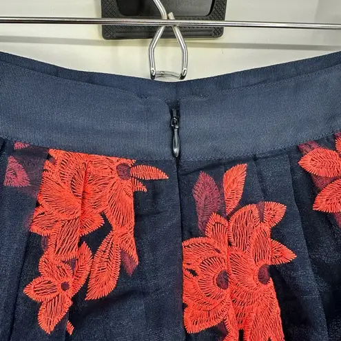 Maeve Navy Coral Floral Appliqué Circle Skirt size 0