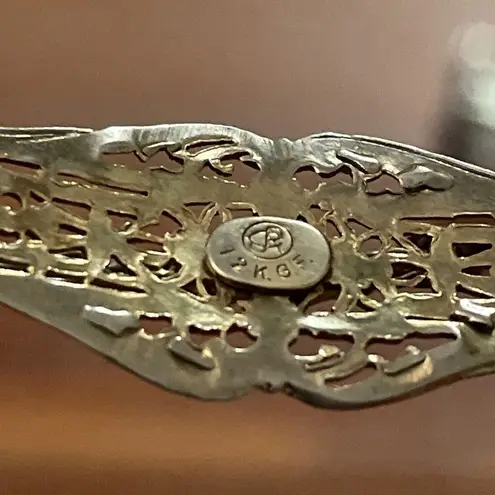 Vintage 12K Gold Filled Filigree Bar Rope Chain Bracelet with Center Diamond