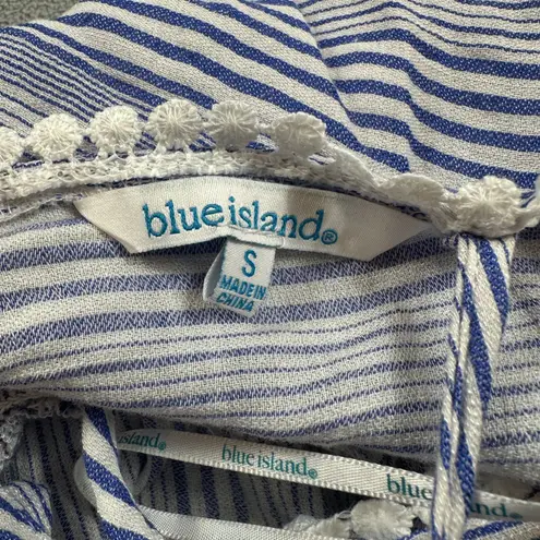 Blue Island Cover Up Dress S Striped V Neck Tassel Accents Smocked Waist Beach