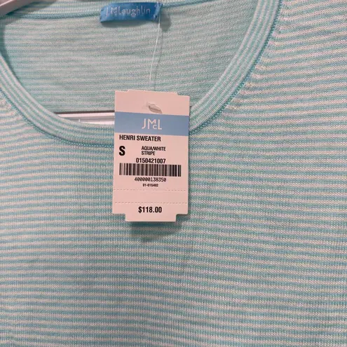 J. McLaughlin Womens Henri Sweater Cotton Cashmere Stripe Crewneck Scallop Knit