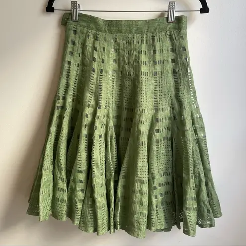 Vintage Umberto Ginocchietti Green Linen Mesh Circle Skirt EU 40 26" US 4