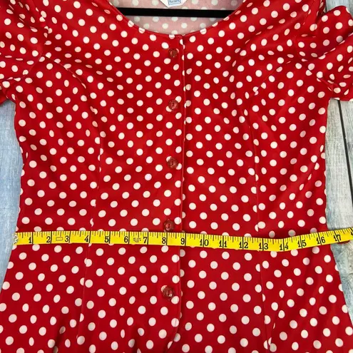 Sears Vintage Red White Polka Dot Dress 80's Long Sleeve Minnie Mouse Midi Dress Size M