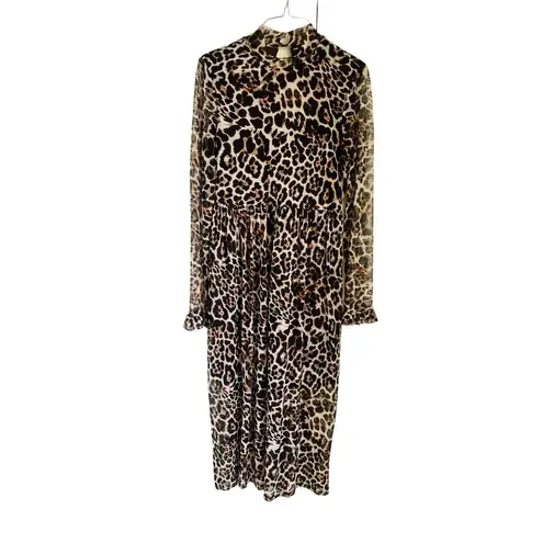 One Clothing Sheer Leopard Print Dress Size Medium Baby Doll Long sleeves Fall