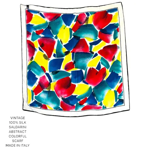 RARE ABSTRACT COLORFUL SALDARINI 100% SILK SCARF MADE IN ITALY White