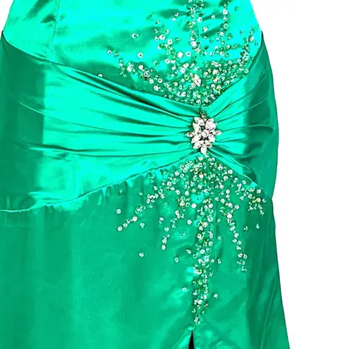 Precious Formal Strapless Sweetheart Neck Jeweled Slit Gown 8 Emerald Prom Green