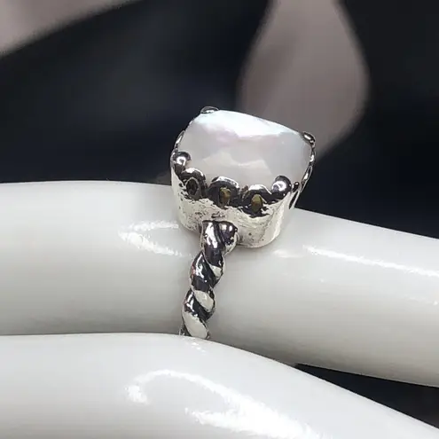 Pandora  Sincerity Twisted Sterling Silver Mother Of Pearl Cushion Cut Ring 50 5