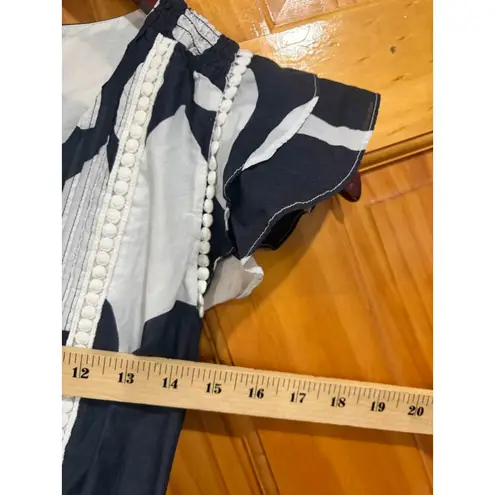 Point Sur Black White Abstract Floral Cotton Tiered Maxi Dress Size 0 Boho Pom T