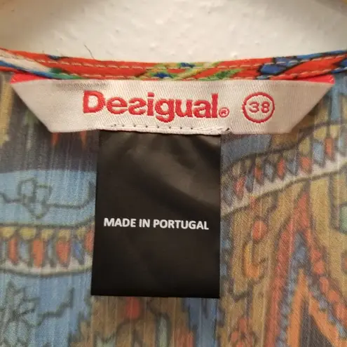 Desigual {S} Groovy Paisley Floral Beaded Embroidered Neckline Dress