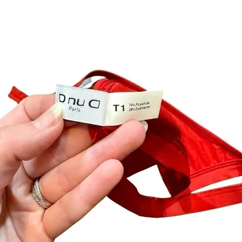 DnuD Paris 2 Piece Bikini Swimsuit: Essential Triangle Neck Bra+Panties Scarlet Red Size 4